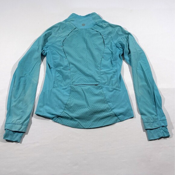 Women Lululemon Windbreaker Track Running Jacket Blue Zip Pocket Sz 6 Flaw - Picture 12 of 16